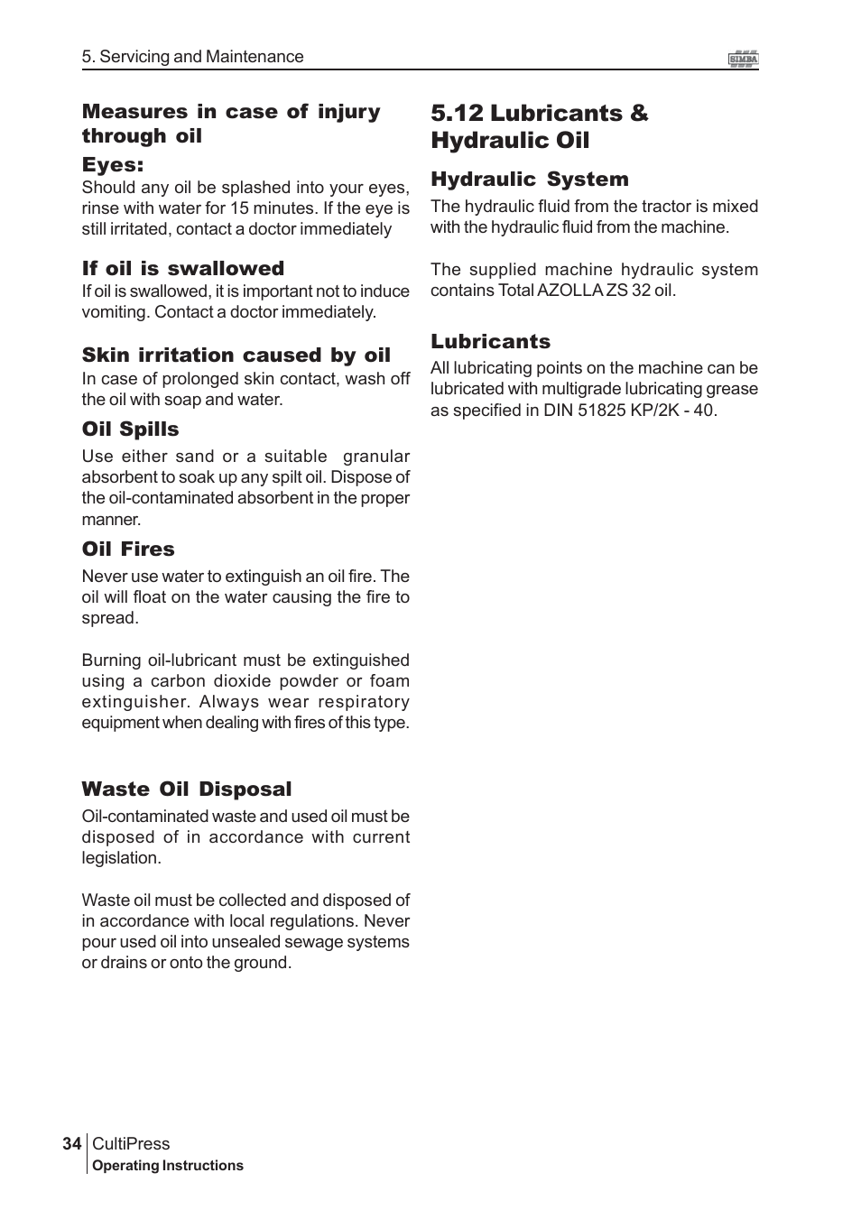 12 lubricants & hydraulic oil | Great Plains P13113 2004 Operator Manual User Manual | Page 34 / 36