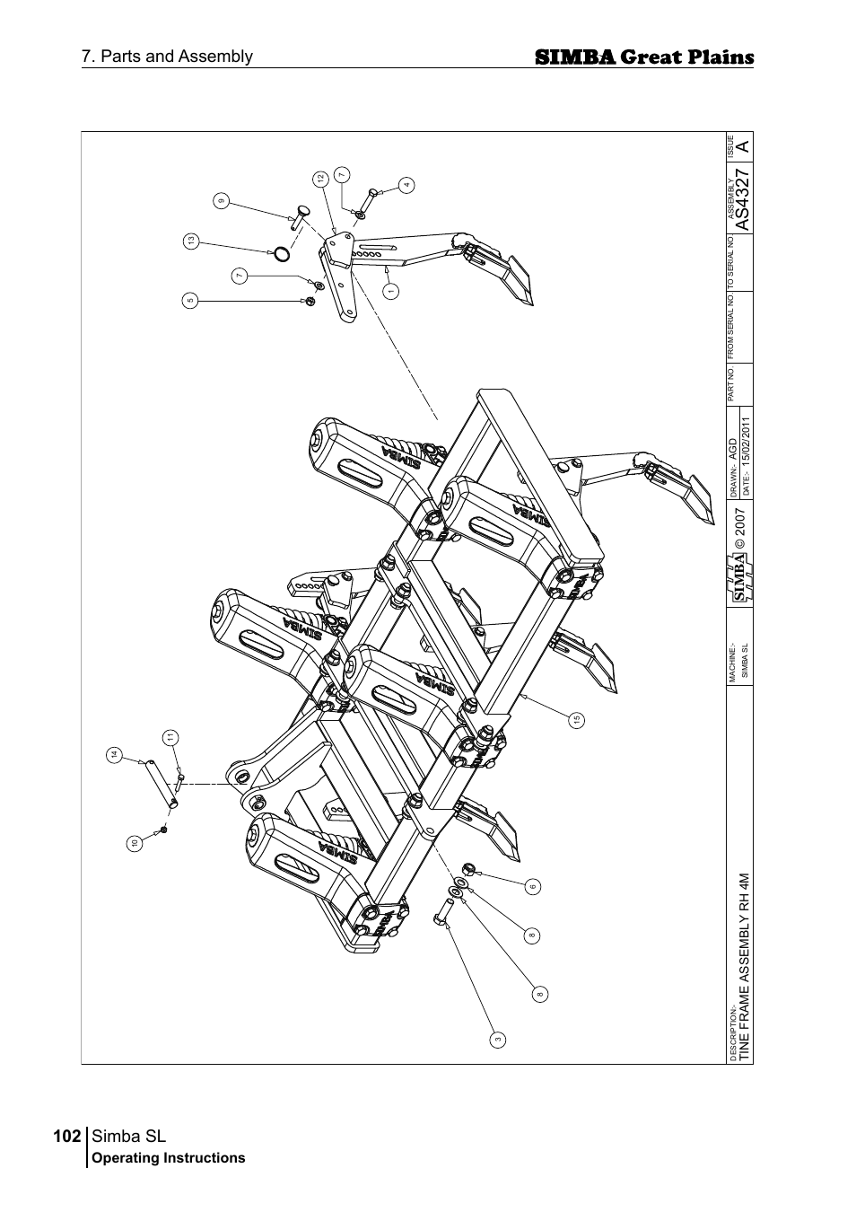 Simba sl, 102 7. parts and assembly, Aas 43 27 | Operating instructions, Si m b a | Great Plains P18253C Operator Manual User Manual | Page 102 / 190
