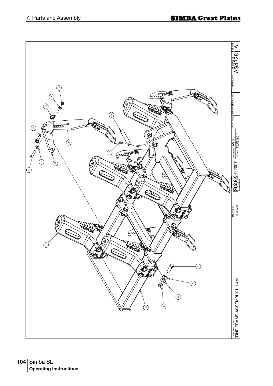 Simba sl, 104 7. parts and assembly, Aas 43 28 | Operating instructions, Si m b a | Great Plains P18253C Operator Manual User Manual | Page 104 / 190