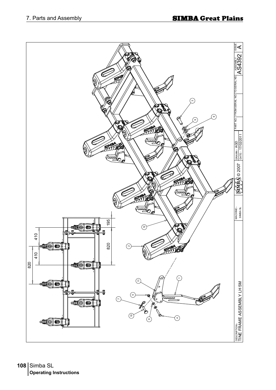 Simba sl, 108 7. parts and assembly, Aas 43 92 | Operating instructions, Si m b a | Great Plains P18253C Operator Manual User Manual | Page 108 / 190