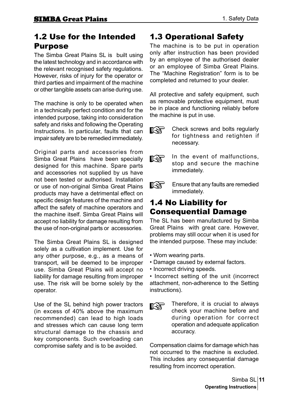 3 operational safety, 4 no liability for consequential damage, 2 use for the intended purpose | Great Plains P18253C Operator Manual User Manual | Page 11 / 190