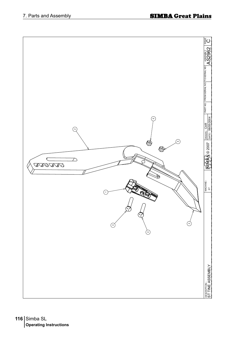 Simba sl, 116 7. parts and assembly, Cas 29 62 | Operating instructions, Si m b a | Great Plains P18253C Operator Manual User Manual | Page 116 / 190
