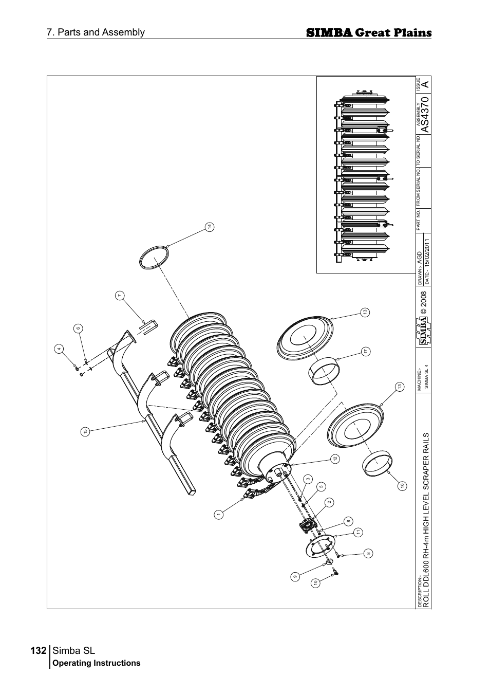 Simba sl, 132 7. parts and assembly, Aas 43 70 | Operating instructions, Si m b a | Great Plains P18253C Operator Manual User Manual | Page 132 / 190