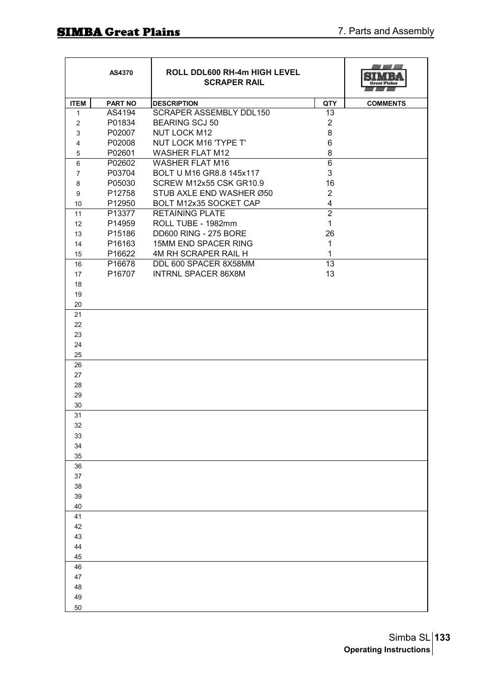 133 simba sl, Parts and assembly | Great Plains P18253C Operator Manual User Manual | Page 133 / 190