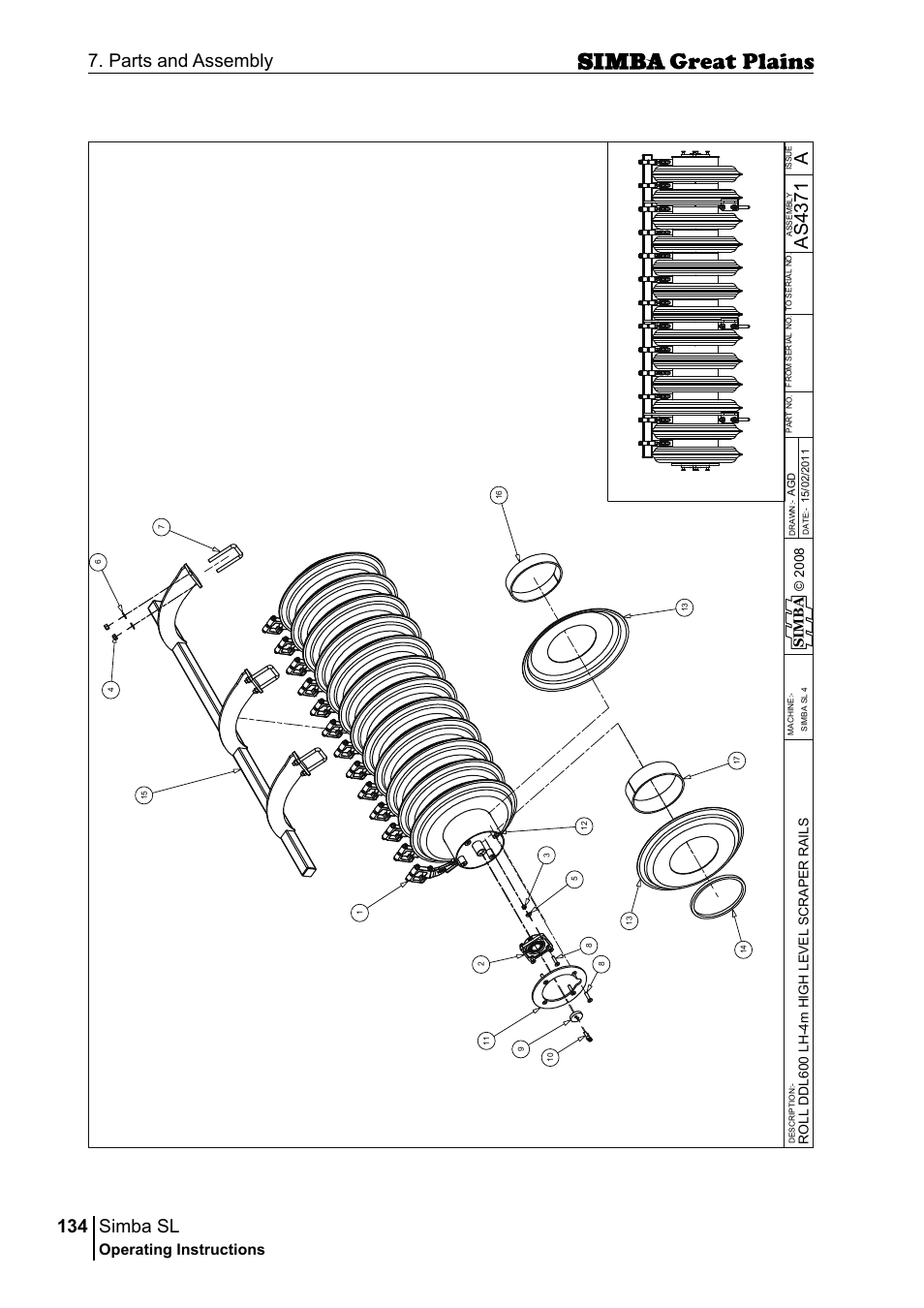 Simba sl, 134 7. parts and assembly, Aas 43 71 | Operating instructions, Si m b a | Great Plains P18253C Operator Manual User Manual | Page 134 / 190
