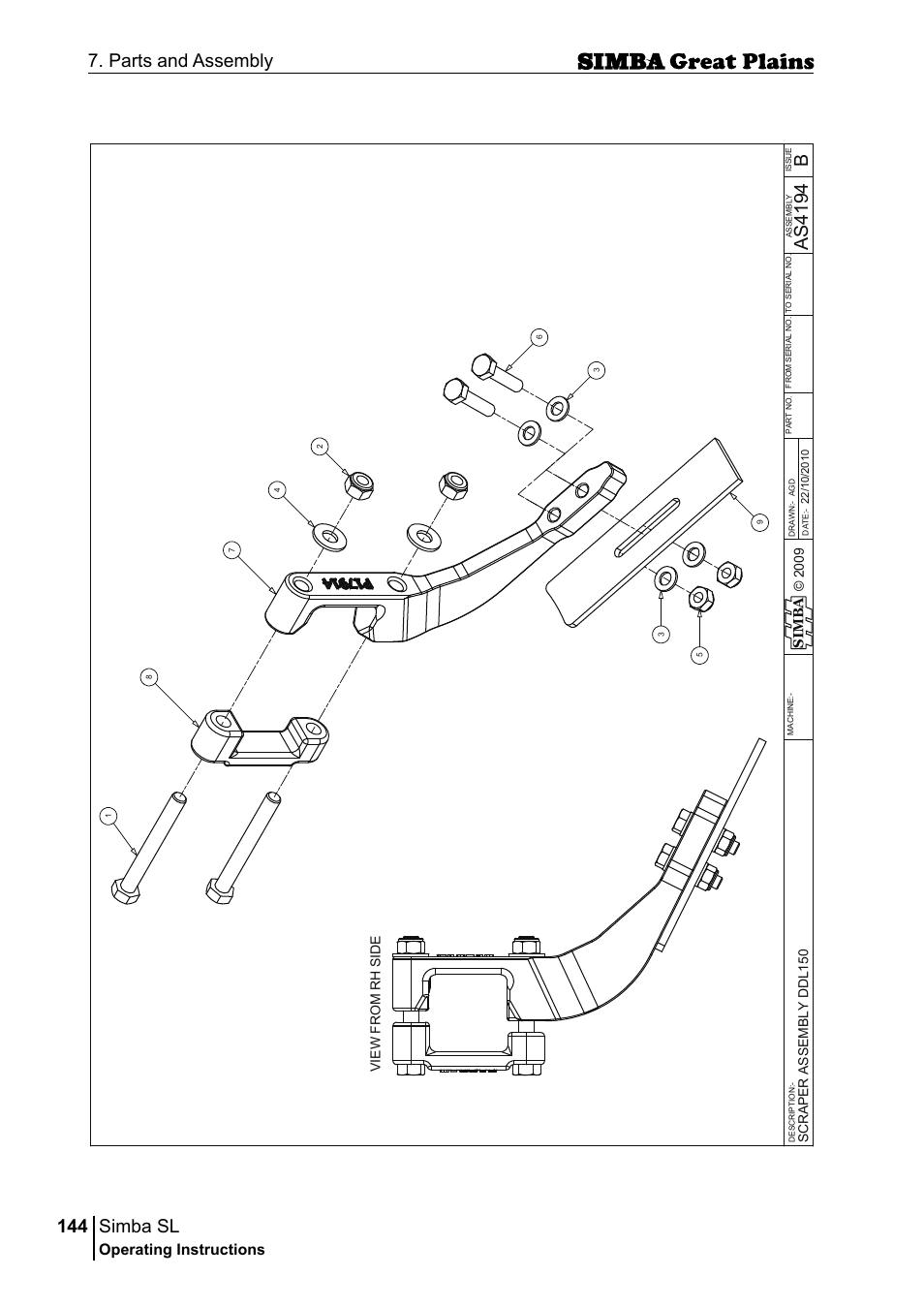 Simba sl, 144 7. parts and assembly, Bas 41 94 | Operating instructions, Si m b a | Great Plains P18253C Operator Manual User Manual | Page 144 / 190