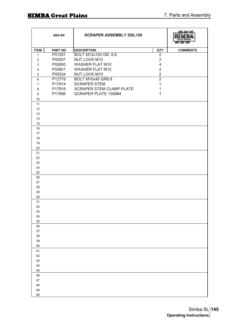 145 simba sl, Parts and assembly | Great Plains P18253C Operator Manual User Manual | Page 145 / 190