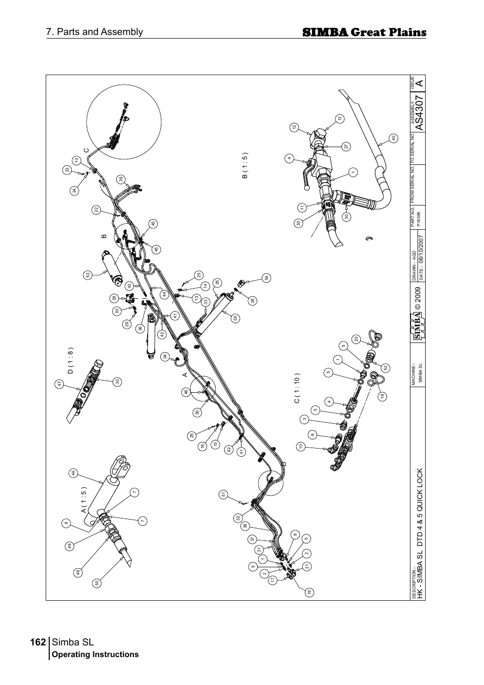 Simba sl, 162 7. parts and assembly, Aas 43 07 | Operating instructions, Si m b a, Ab c d | Great Plains P18253C Operator Manual User Manual | Page 162 / 190