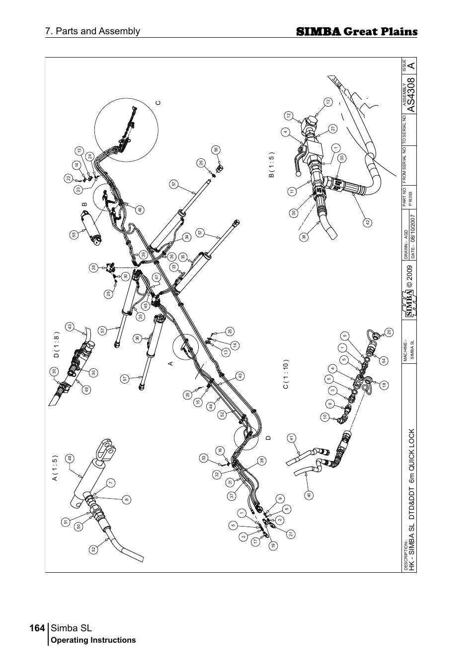 Simba sl, 164 7. parts and assembly, Aas 43 08 | Operating instructions, Si m b a, Ab c d | Great Plains P18253C Operator Manual User Manual | Page 164 / 190
