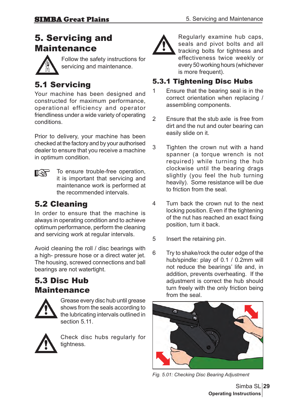 Servicing and maintenance, 1 servicing, 2 cleaning | 3 disc hub maintenance | Great Plains P18253C Operator Manual User Manual | Page 29 / 190