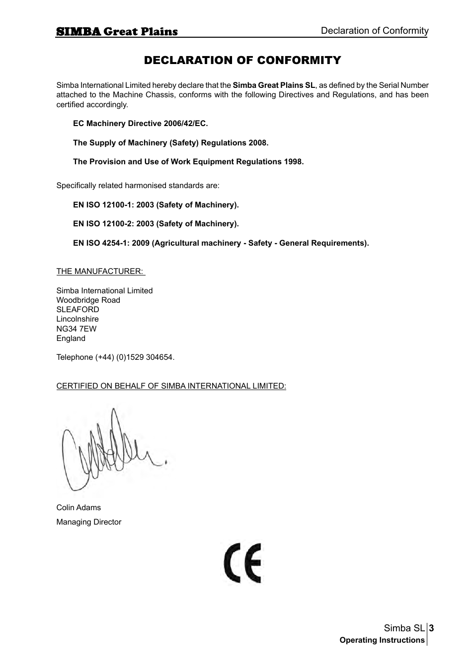 Declaration of conformity | Great Plains P18253C Operator Manual User Manual | Page 3 / 190