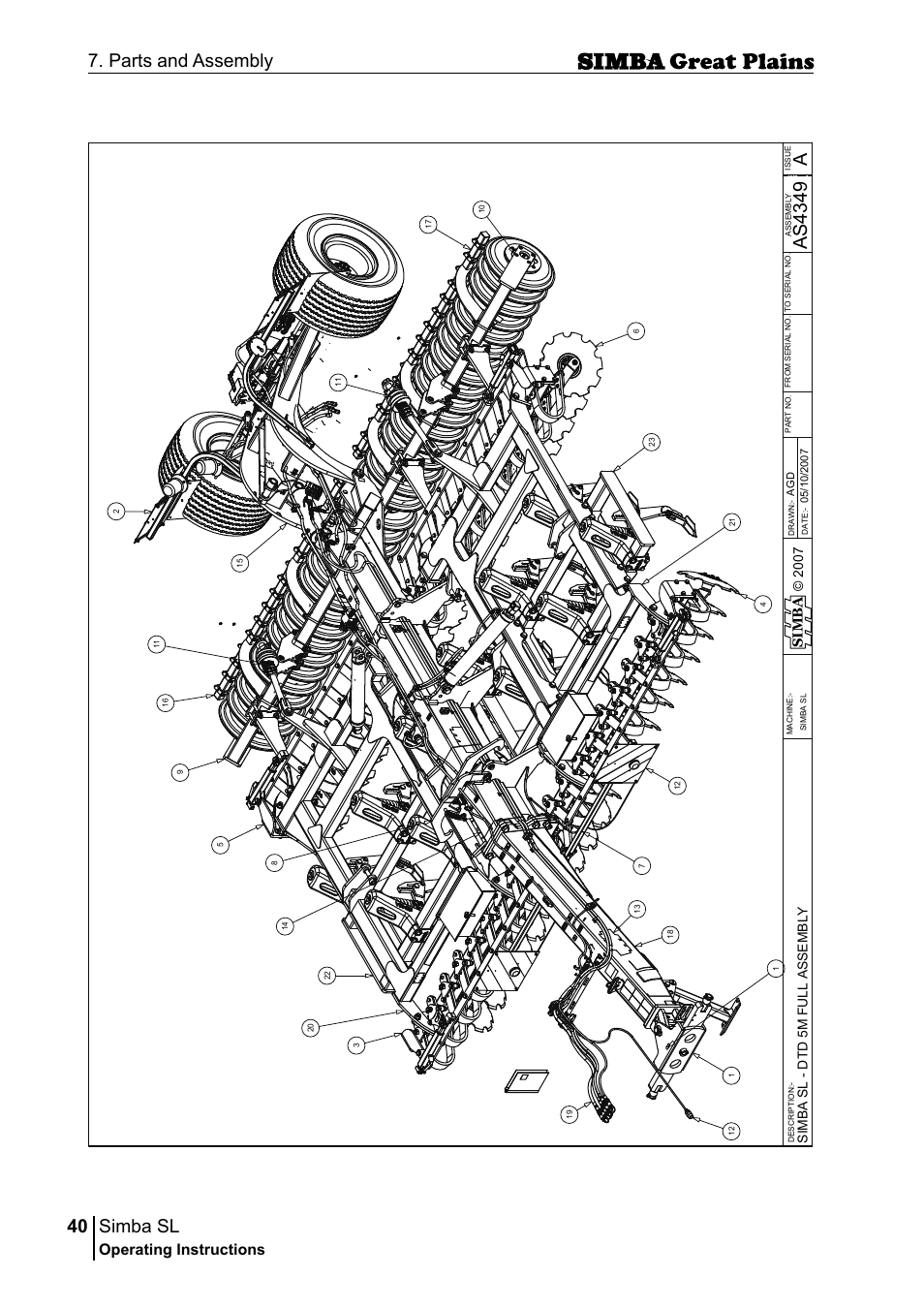 Simba sl, 40 7. parts and assembly, Aas 43 49 | Operating instructions, Si m b a, Sim b a sl - d td 5 m f u ll a s se m b ly | Great Plains P18253C Operator Manual User Manual | Page 40 / 190