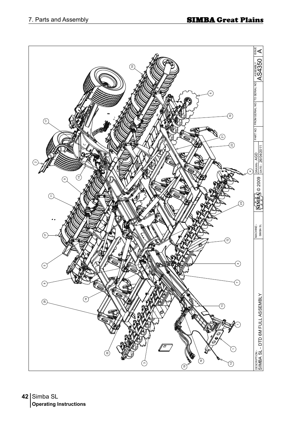Simba sl, 42 7. parts and assembly, Aas 43 50 | Operating instructions, Si m b a, Sim b a sl - d td 6 m f u ll a s se m b ly | Great Plains P18253C Operator Manual User Manual | Page 42 / 190