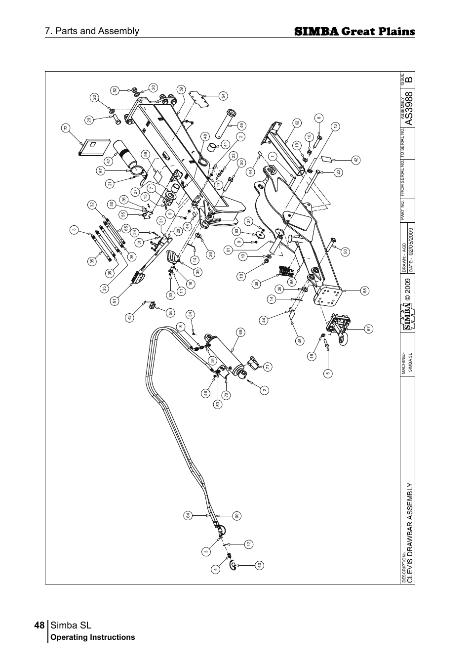 Simba sl, 48 7. parts and assembly, Bas 39 88 | Operating instructions, Si m b a | Great Plains P18253C Operator Manual User Manual | Page 48 / 190