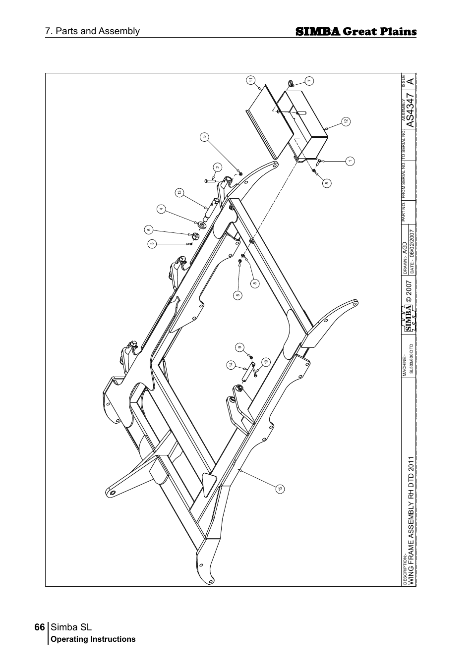 Simba sl, 66 7. parts and assembly, Aas 43 47 | Operating instructions, Si m b a | Great Plains P18253C Operator Manual User Manual | Page 66 / 190