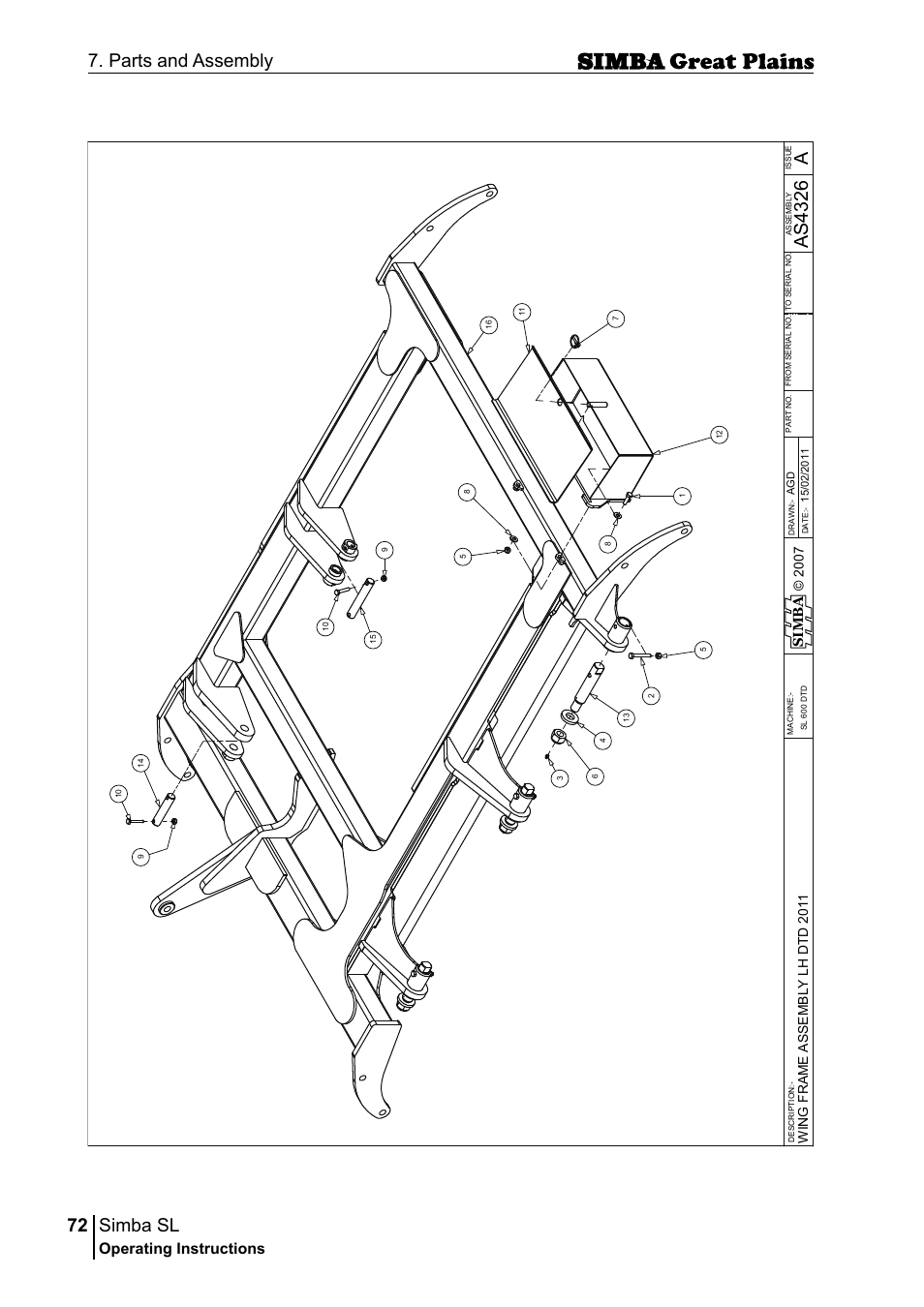 Simba sl, 72 7. parts and assembly, Aas 43 26 | Operating instructions, Si m b a | Great Plains P18253C Operator Manual User Manual | Page 72 / 190