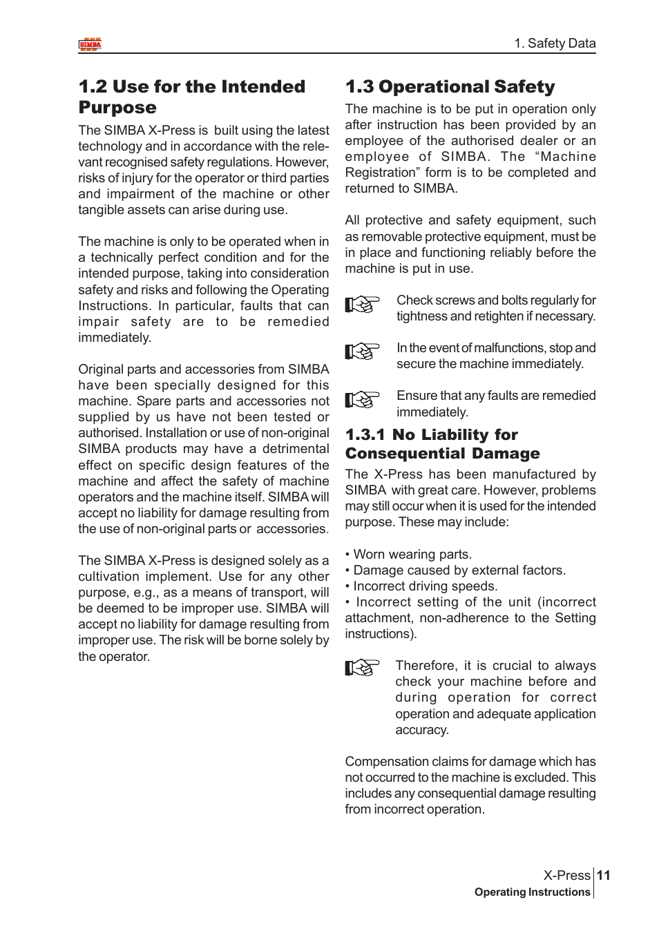 3 operational safety, 2 use for the intended purpose | Great Plains P12720 User Manual | Page 11 / 42