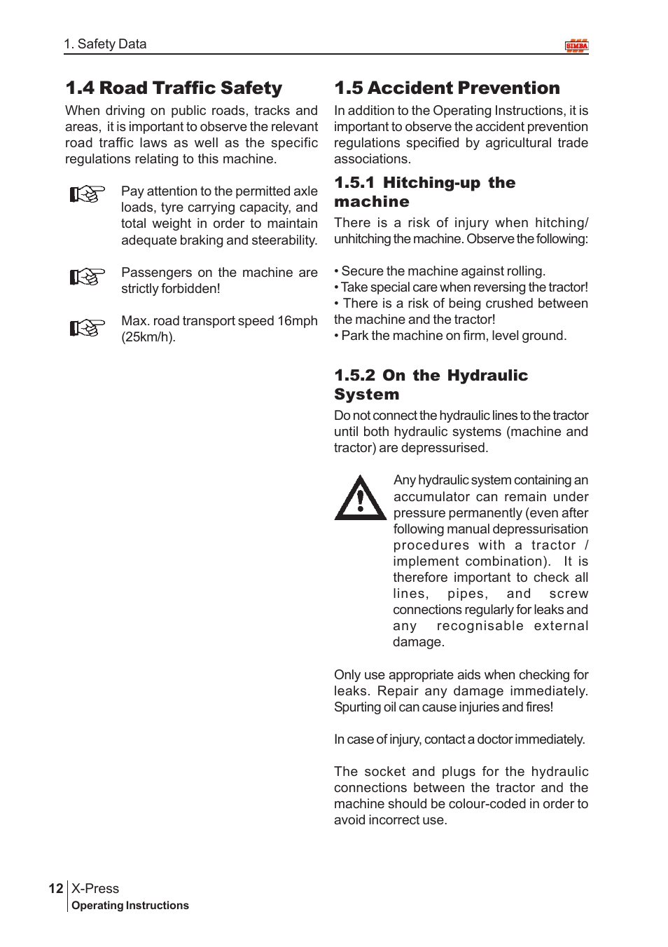 5 accident prevention, 4 road traffic safety | Great Plains P12720 User Manual | Page 12 / 42