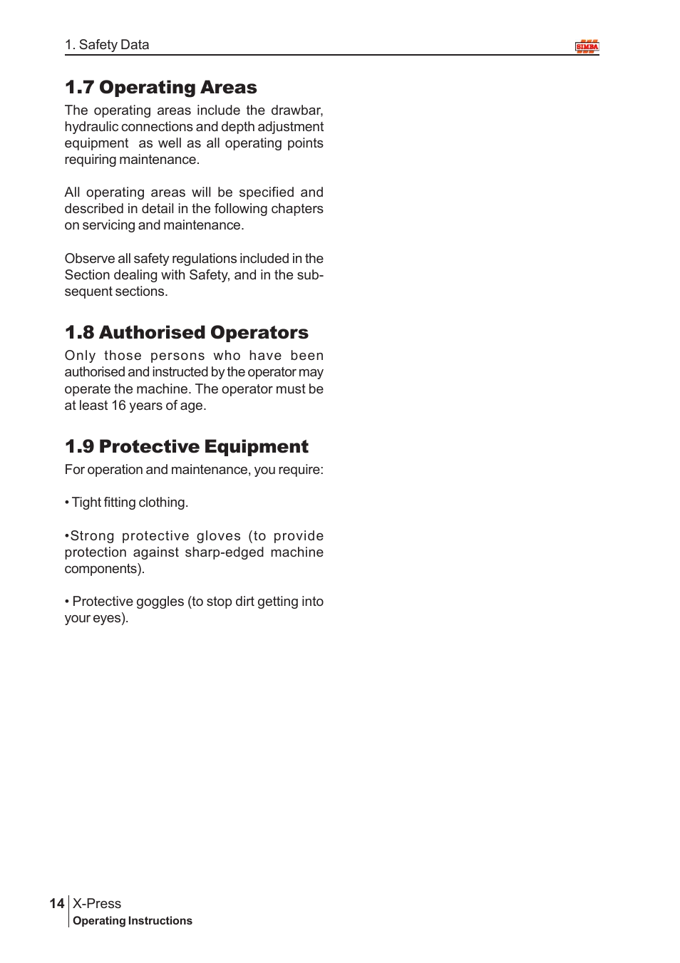 7 operating areas, 8 authorised operators, 9 protective equipment | Great Plains P12720 User Manual | Page 14 / 42