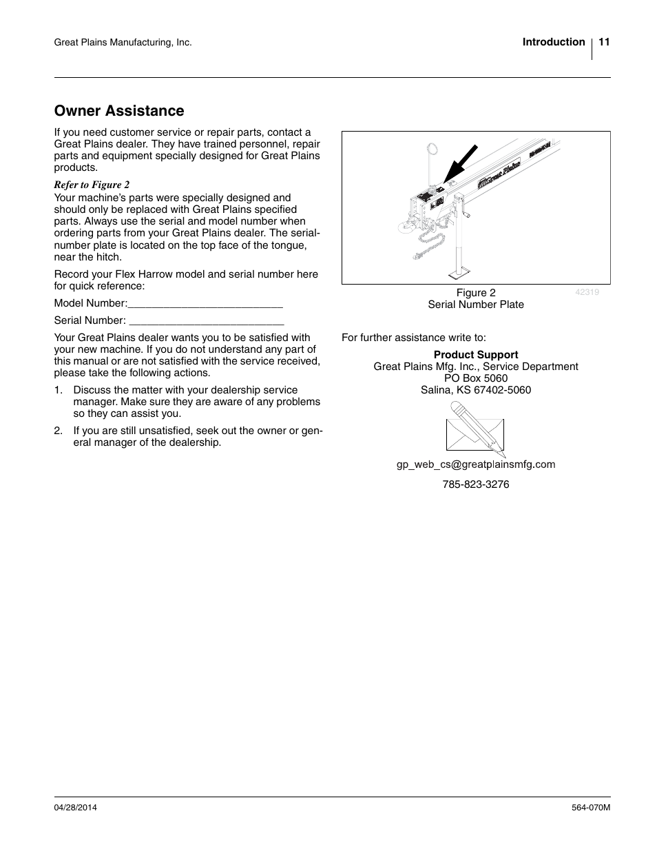 Owner assistance | Great Plains FH6800HD Operator Manual User Manual | Page 15 / 50