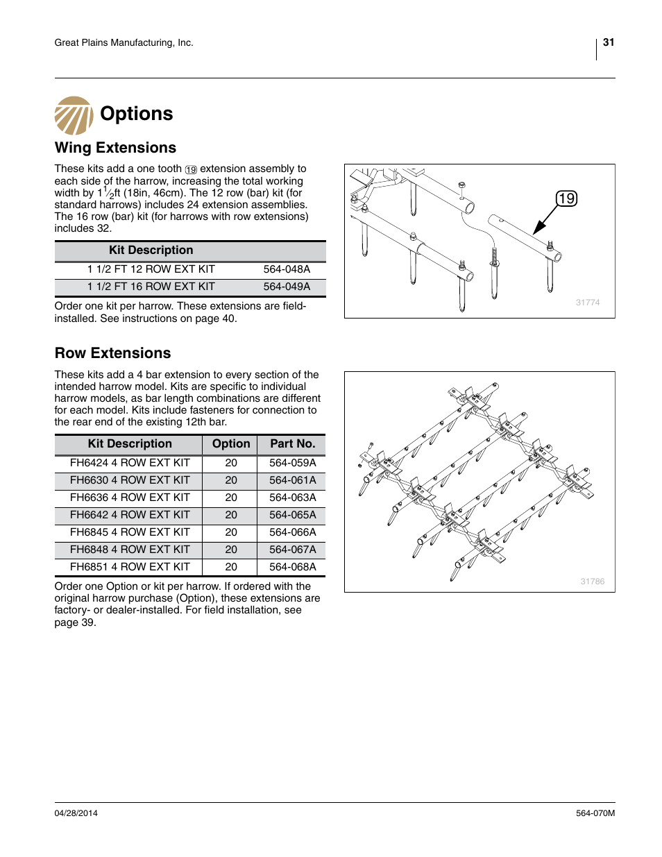 Options, Wing extensions, Row extensions | Great Plains FH6800HD Operator Manual User Manual | Page 35 / 50