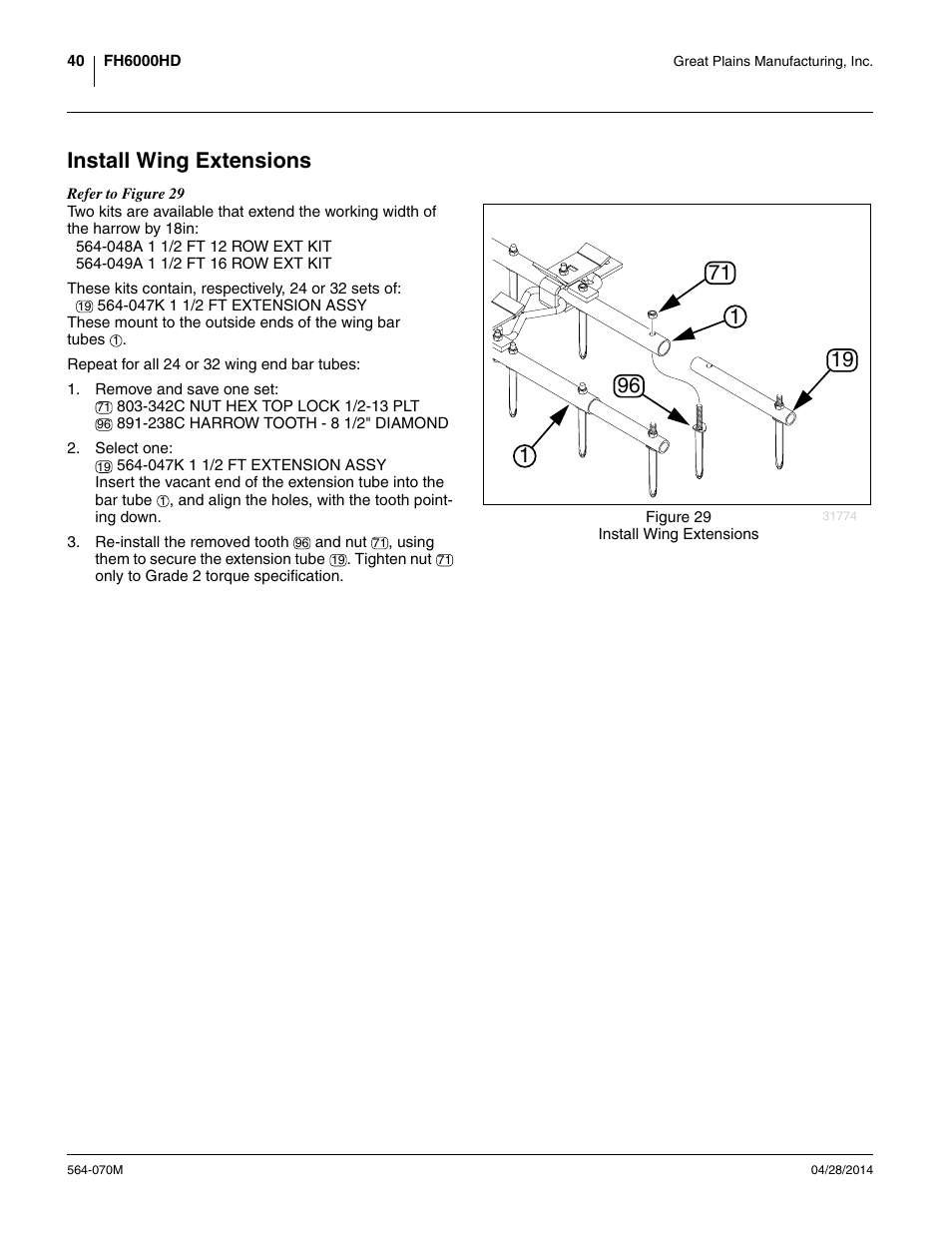 Install wing extensions | Great Plains FH6800HD Operator Manual User Manual | Page 44 / 50