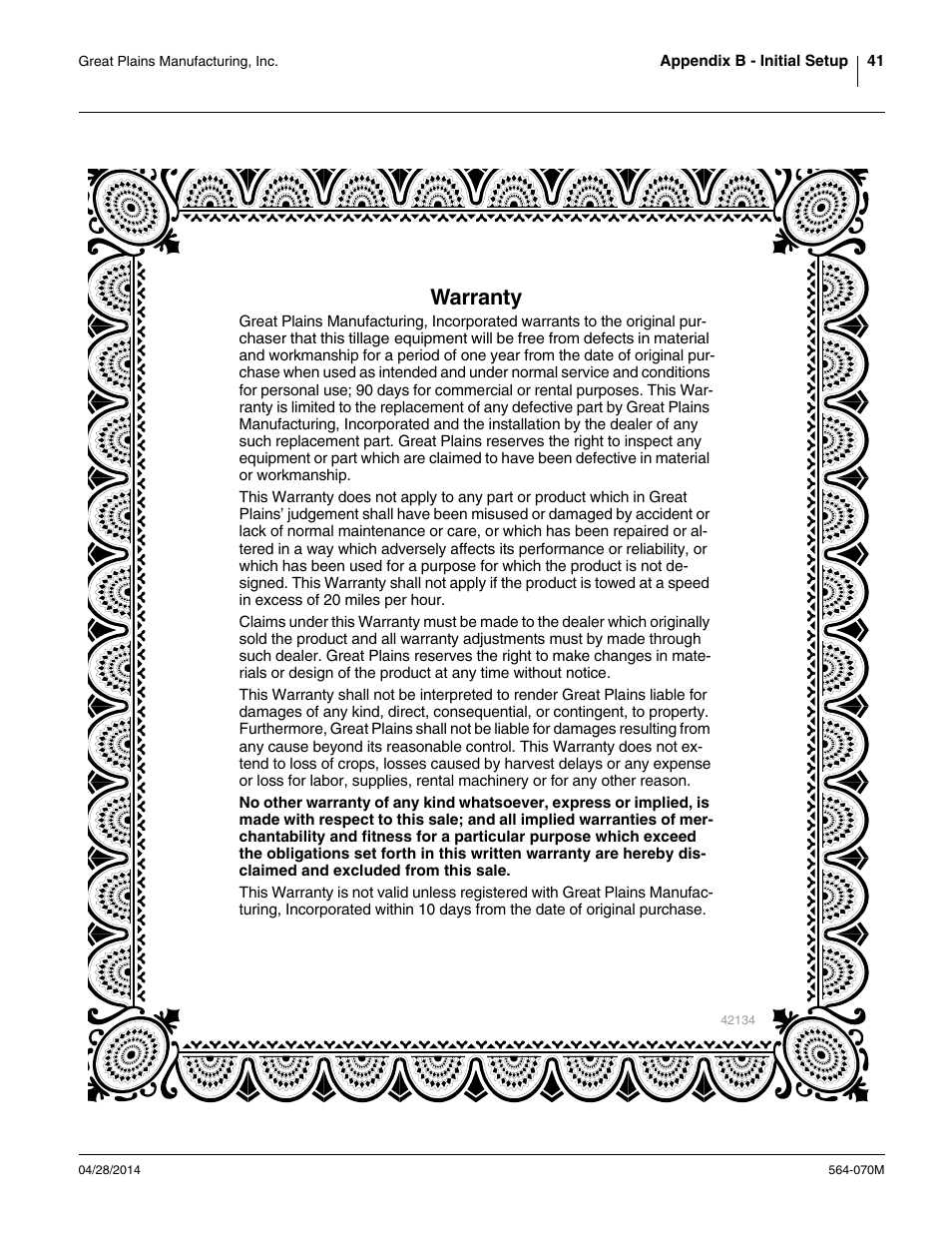 Warranty | Great Plains FH6800HD Operator Manual User Manual | Page 45 / 50
