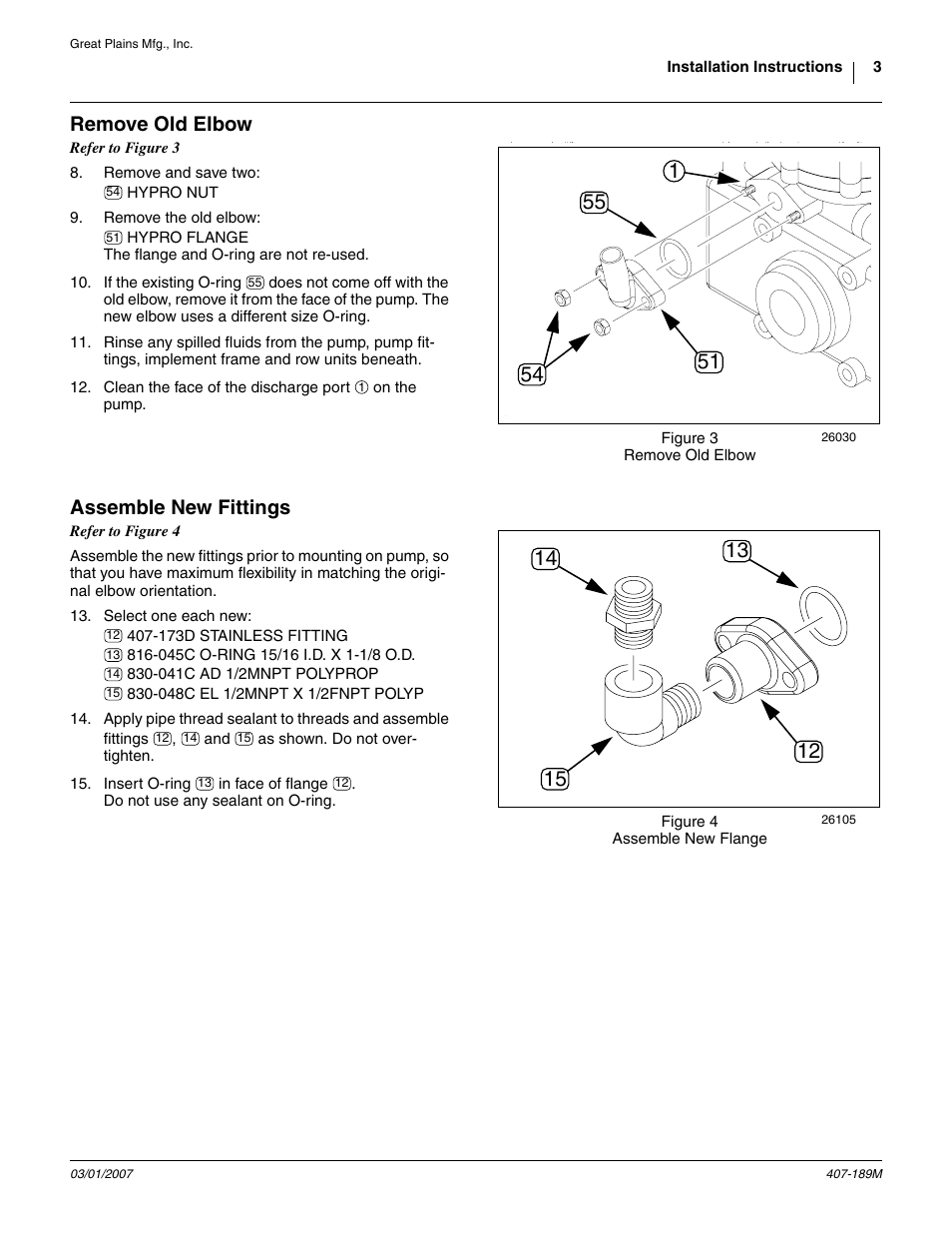 Remove old elbow, Assemble new fittings | Great Plains Discharge Elbow Kit Hypro Pumps User Manual | Page 3 / 4