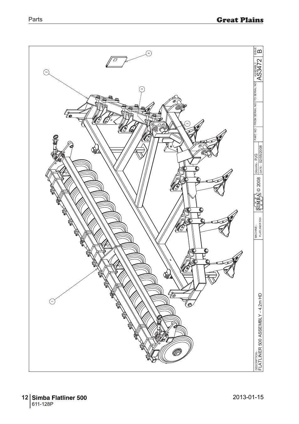 Flatliner 500, 40 7. parts and assembly, Bas 34 72 | Operating instructions, 128p | Great Plains Simba Flatliner 500 Parts Manual User Manual | Page 12 / 66