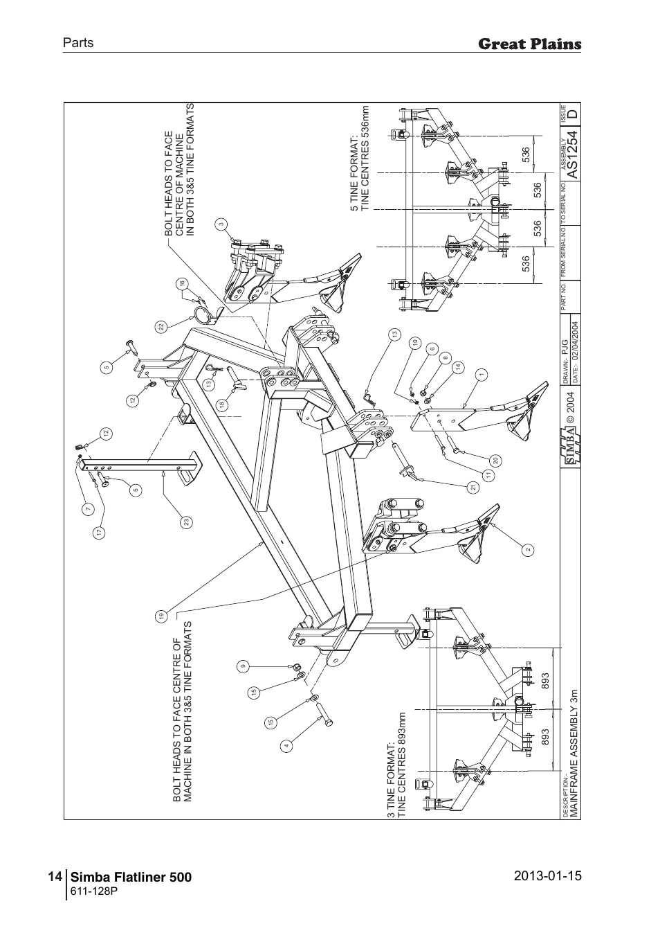 Flatliner 500, 42 7. parts and assembly, Das 12 54 | Operating instructions, 128p | Great Plains Simba Flatliner 500 Parts Manual User Manual | Page 14 / 66