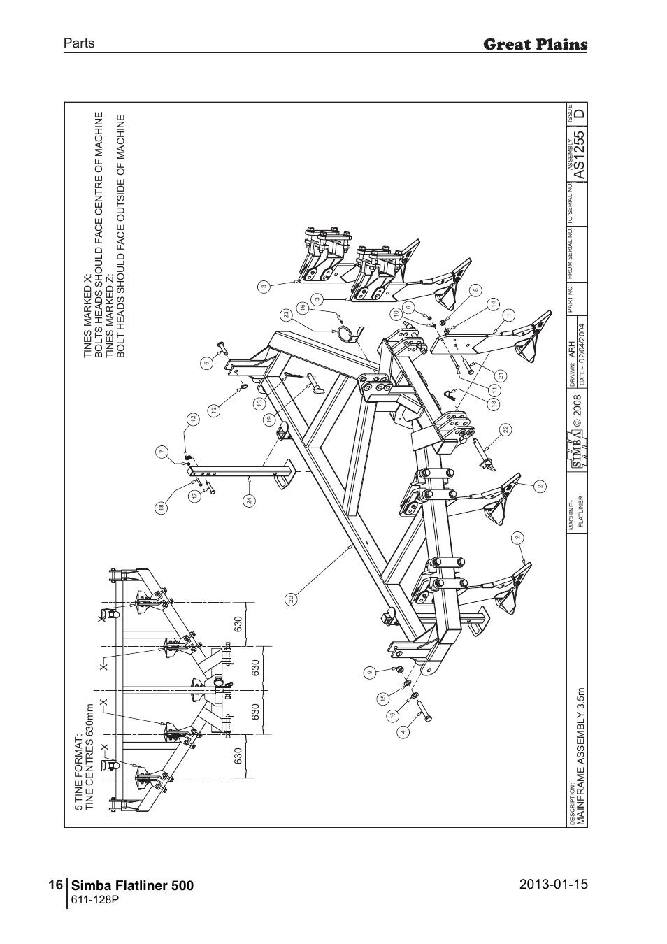 Flatliner 500, 44 7. parts and assembly, Das 12 55 | Operating instructions, 128p | Great Plains Simba Flatliner 500 Parts Manual User Manual | Page 16 / 66