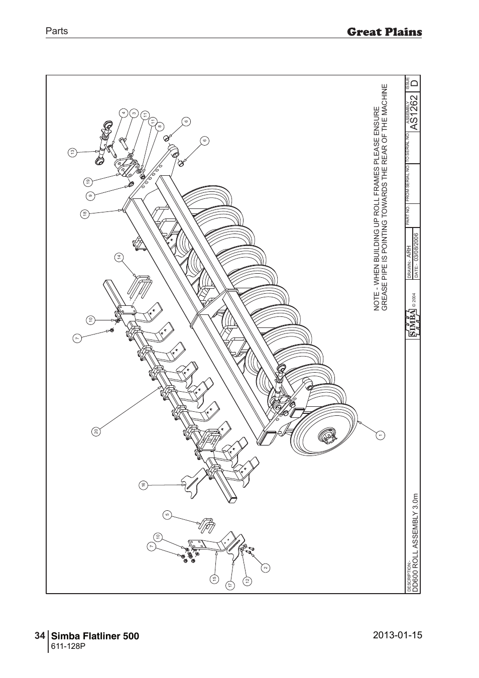 Flatliner 500, 62 7. parts and assembly, Das 12 62 | Operating instructions, 128p | Great Plains Simba Flatliner 500 Parts Manual User Manual | Page 34 / 66