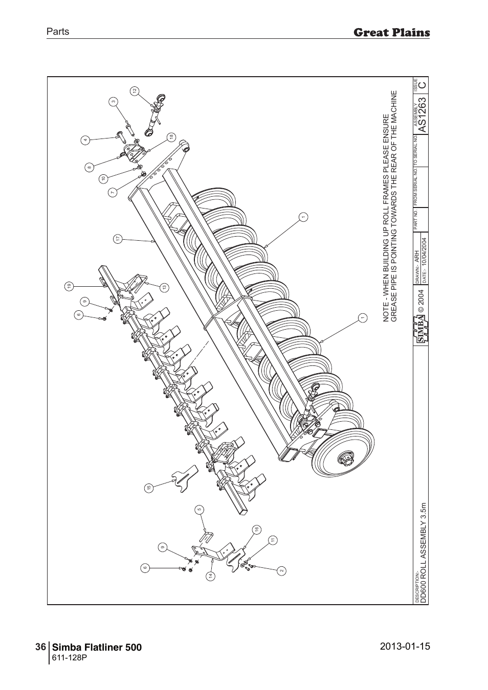 Flatliner 500, 64 7. parts and assembly, Cas 12 63 | Operating instructions, 128p | Great Plains Simba Flatliner 500 Parts Manual User Manual | Page 36 / 66