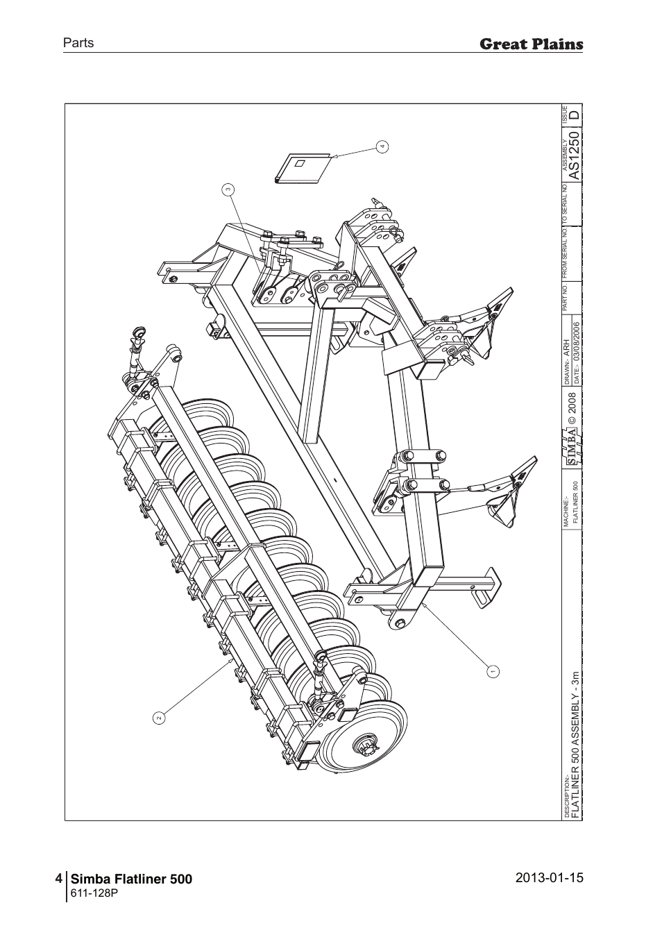 Flatliner 500, 32 7. parts and assembly, Das 12 50 | Parts 4 simba flatliner 500, Operating instructions, 128p | Great Plains Simba Flatliner 500 Parts Manual User Manual | Page 4 / 66