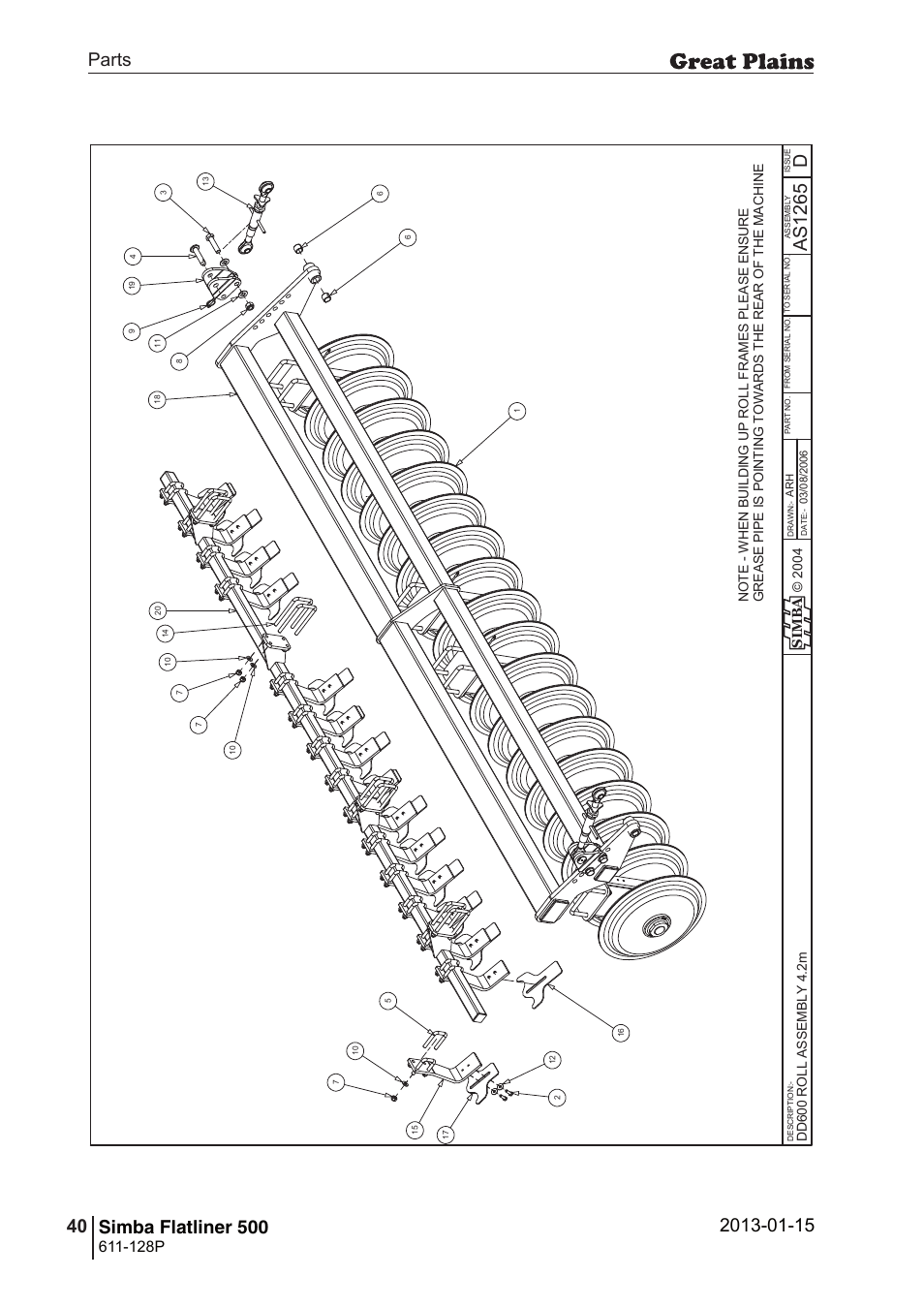 Flatliner 500, 68 7. parts and assembly, Das 12 65 | Operating instructions, 128p | Great Plains Simba Flatliner 500 Parts Manual User Manual | Page 40 / 66