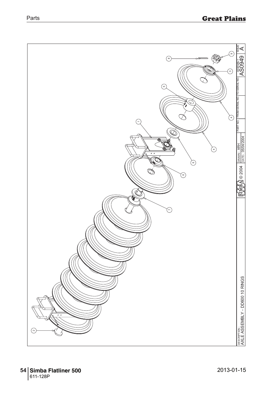 Flatliner 500, 82 7. parts and assembly, Aas 09 49 | Operating instructions, 128p | Great Plains Simba Flatliner 500 Parts Manual User Manual | Page 54 / 66