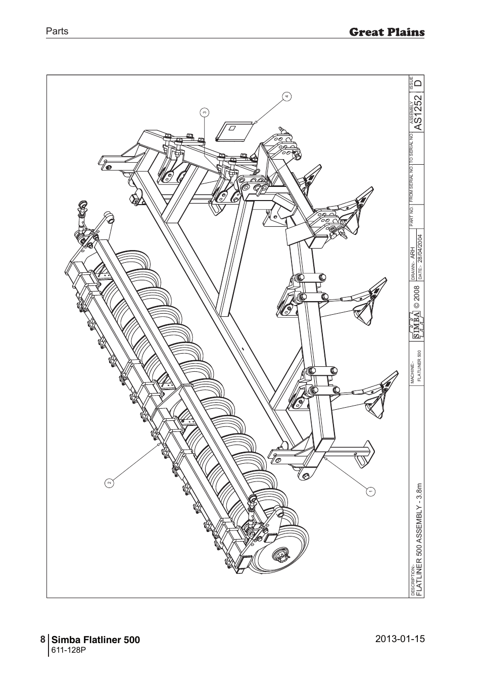 Flatliner 500, 36 7. parts and assembly, Das 12 52 | Parts 8 simba flatliner 500, Operating instructions, 128p | Great Plains Simba Flatliner 500 Parts Manual User Manual | Page 8 / 66