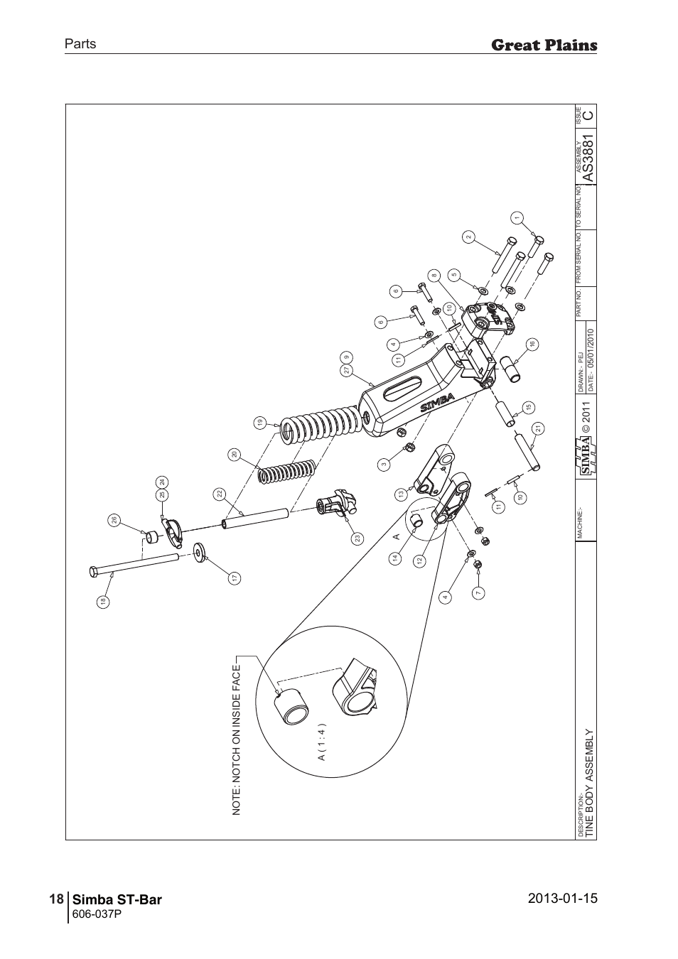 St-bar, 36 6. parts and assembly, Cas 38 81 | Parts 18 simba st-bar, Operating instructions, 037p | Great Plains ST-Bar Parts Manual User Manual | Page 18 / 32