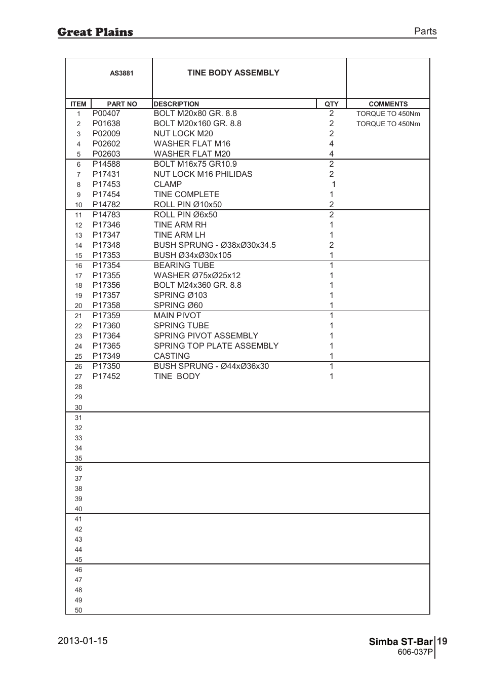 St-bar, 36 6. parts and assembly, Cas 38 81 | 37 st-bar, Parts and assembly, Parts 19 simba st-bar | Great Plains ST-Bar Parts Manual User Manual | Page 19 / 32