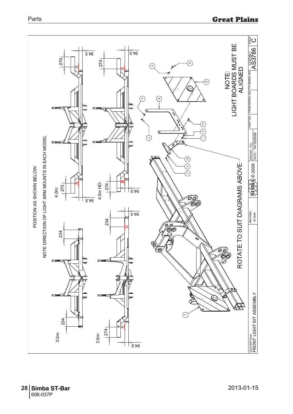 St-bar, 56 6. parts and assembly, Cas 37 86 | Ro ta te t o su it d ia g r am s ab o ve, Parts 28 simba st-bar, Operating instructions, 037p, Si m b a | Great Plains ST-Bar Parts Manual User Manual | Page 28 / 32