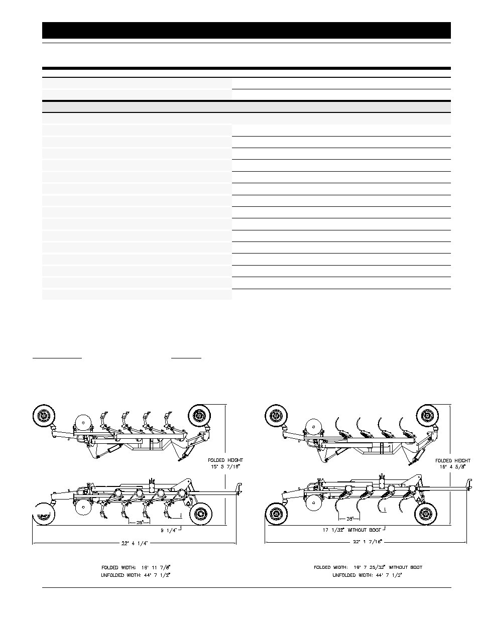 Section 6 specifications and capacities, Floating hoe option c-shank option, Specifications and capacities | Great Plains ADI445 Operator Manual User Manual | Page 45 / 48