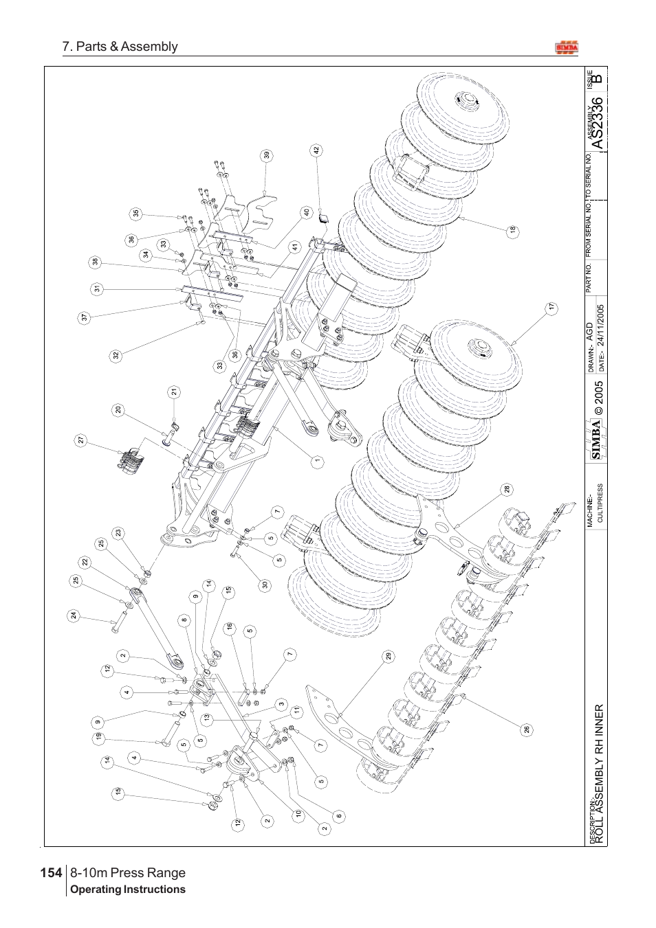 Bas 2336, 10m press range, 154 7. parts & assembly | Great Plains 8-10m Press Range SN 180081540048 Parts Manual User Manual | Page 110 / 176