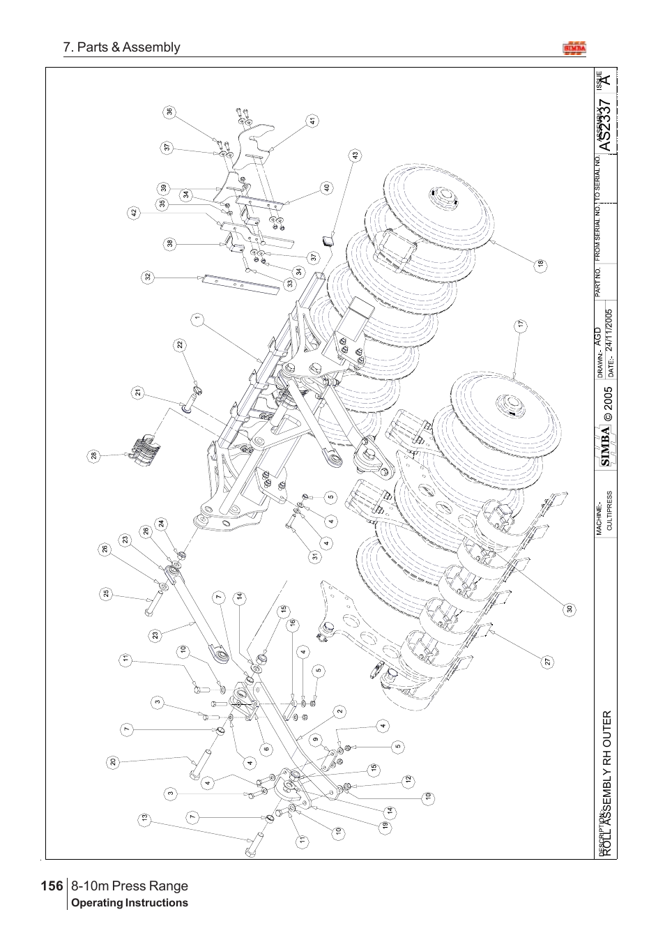 Aas 2337, 10m press range, 156 7. parts & assembly | Great Plains 8-10m Press Range SN 180081540048 Parts Manual User Manual | Page 112 / 176