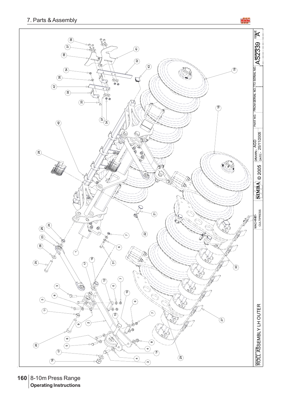 Aas 2339, 10m press range, 160 7. parts & assembly | Great Plains 8-10m Press Range SN 180081540048 Parts Manual User Manual | Page 116 / 176