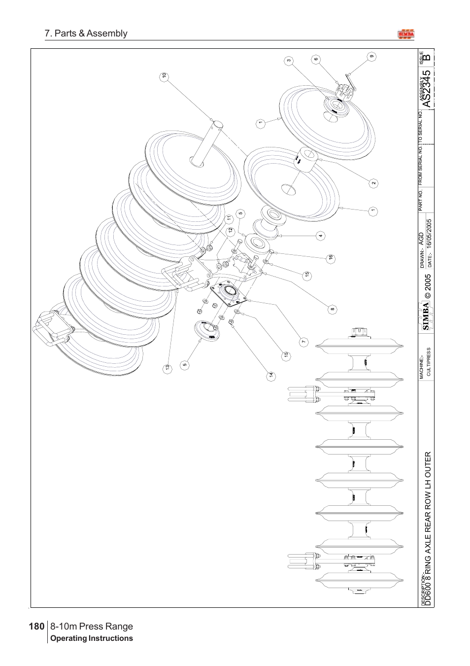 Bas23 4 5, 10m press range, 180 7. parts & assembly | Great Plains 8-10m Press Range SN 180081540048 Parts Manual User Manual | Page 136 / 176