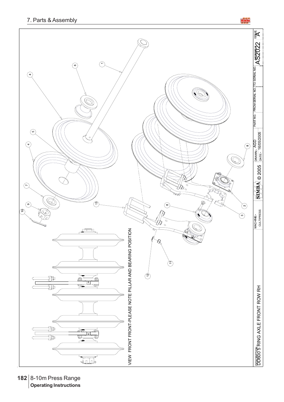 Aas 2022, 10m press range, 182 7. parts & assembly | Great Plains 8-10m Press Range SN 180081540048 Parts Manual User Manual | Page 138 / 176