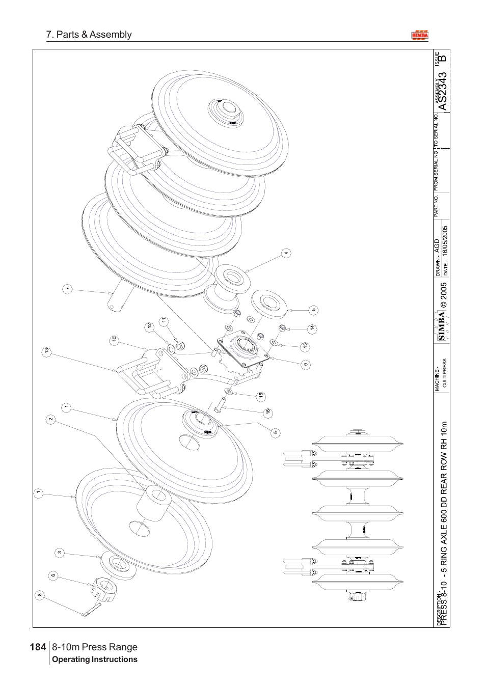 Bas 2343, 10m press range, 184 7. parts & assembly | Great Plains 8-10m Press Range SN 180081540048 Parts Manual User Manual | Page 140 / 176