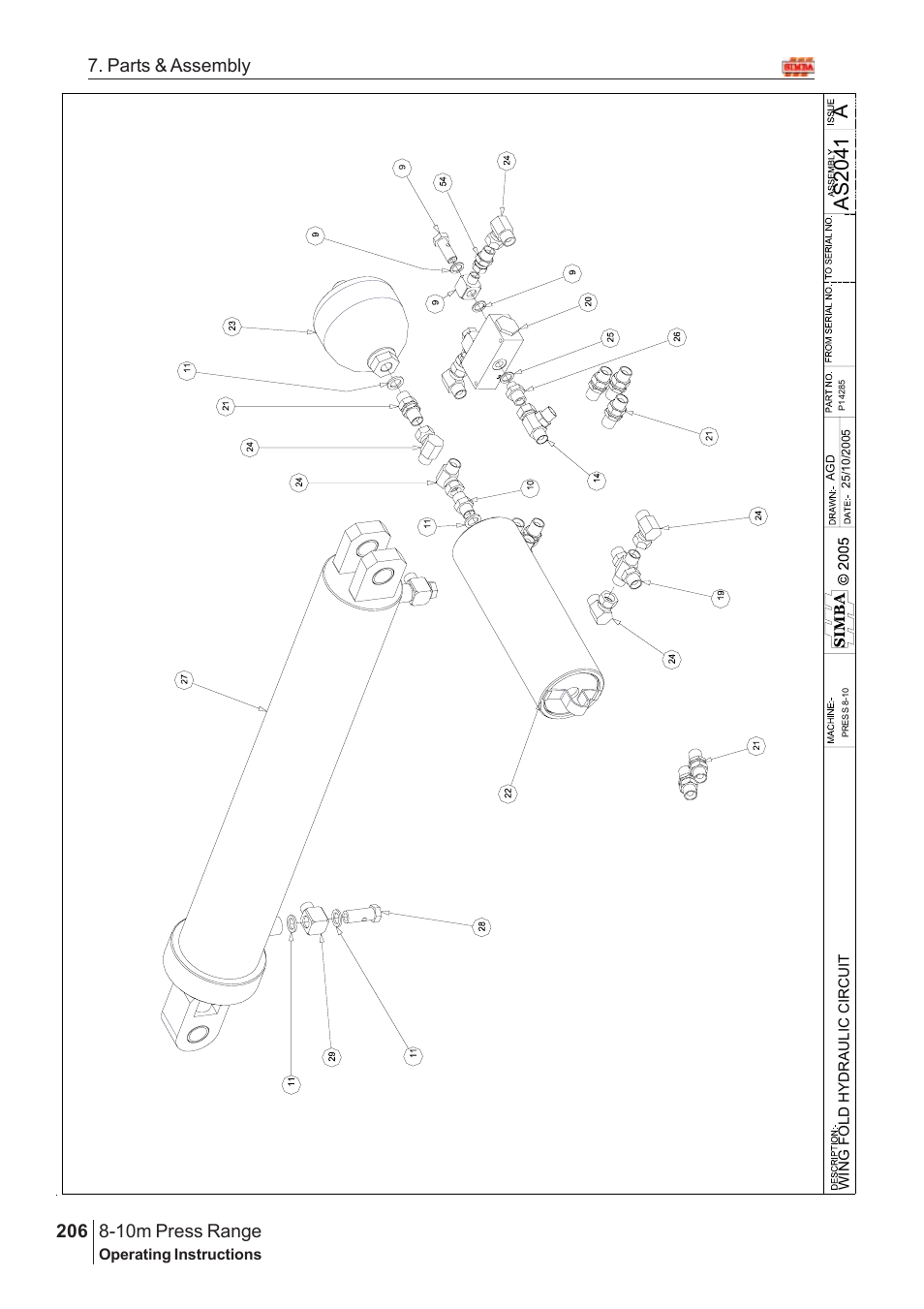 Aas 2041, 10m press range, 206 7. parts & assembly | Great Plains 8-10m Press Range SN 180081540048 Parts Manual User Manual | Page 162 / 176