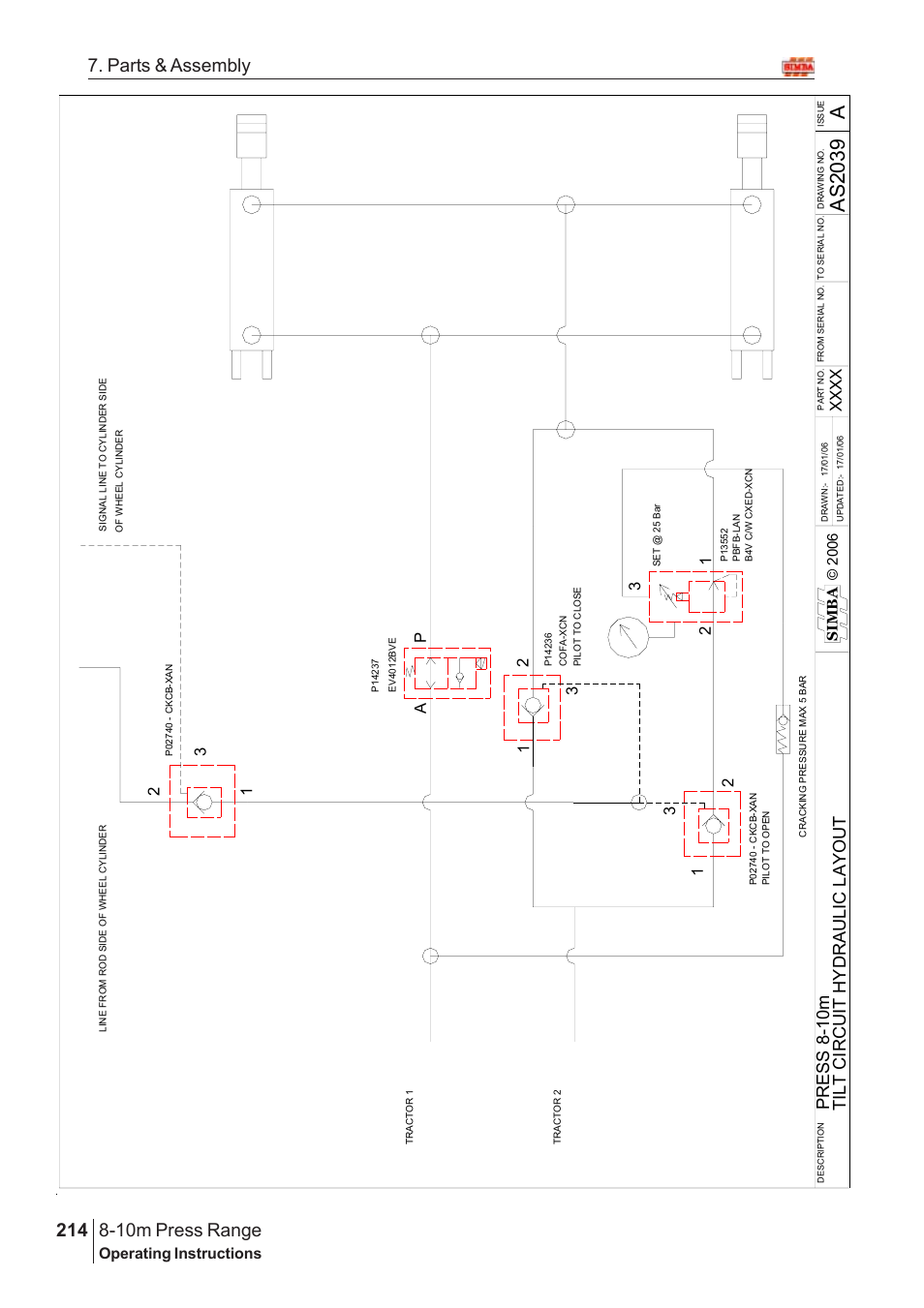 As 2 039 a, 10m press range, 214 7. parts & assembly | Pr ess 8 -1 0m, Operating instructions, Sim b a © 2 006 | Great Plains 8-10m Press Range SN 180081540048 Parts Manual User Manual | Page 170 / 176