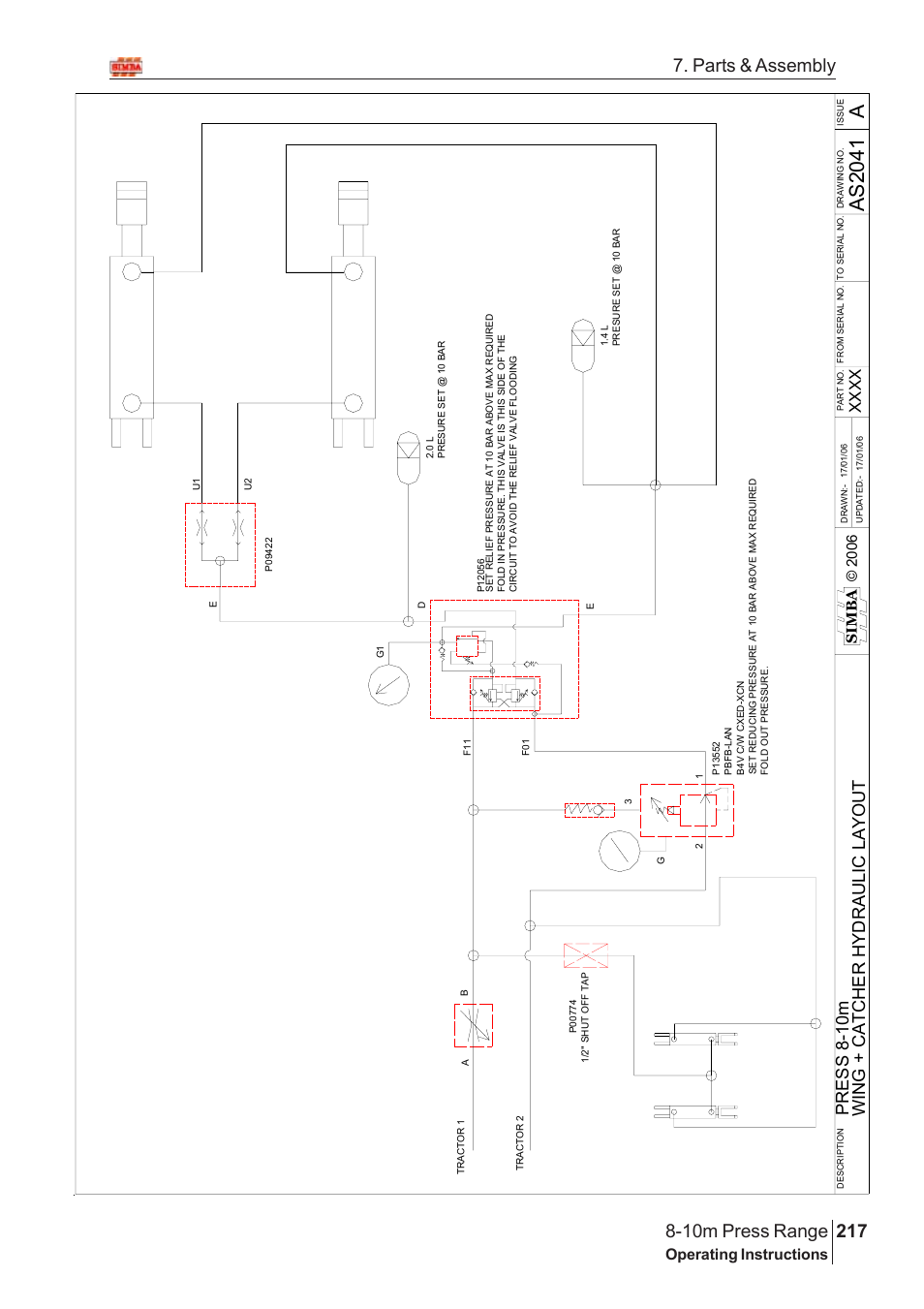 As20 4 1 a, Parts & assembly, Pr ess 8 -1 0m | Operating instructions, Simba © 2006 | Great Plains 8-10m Press Range SN 180081540048 Parts Manual User Manual | Page 173 / 176